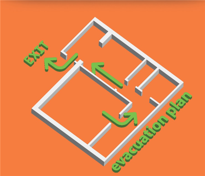 Orange background, map and its routes. Concept of a fire escape plan